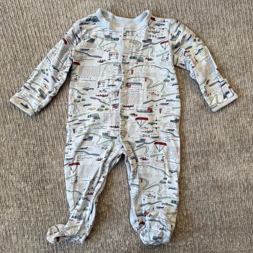 Mamas &‎ Papas Baby Footed Sleeper 9–12M Nautical Map Print Cotton